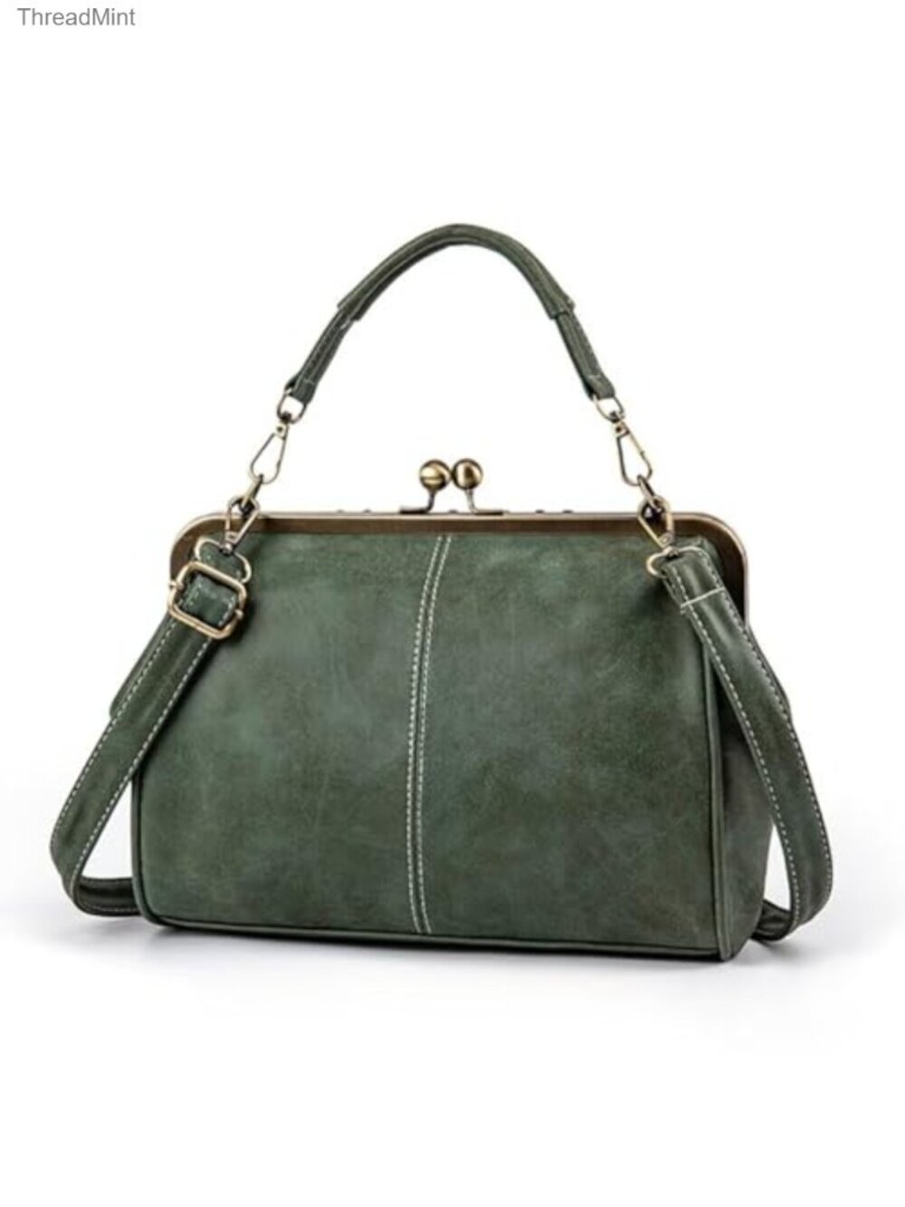 Vegan Leather Satchel Handbag Kiss Lock Top Handle Shoulder Bag Crossbody Purse